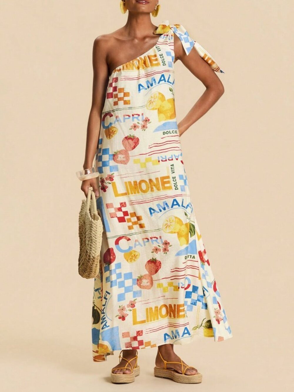 Multicolor Casual Women's Floral Festival One Shoulder maxi Dress - Picture 5 of 7